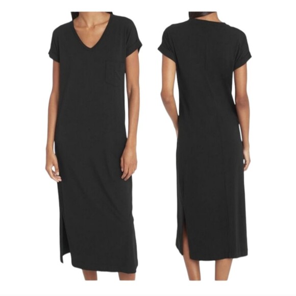 CUYANA Black Pima Cotton Modal Soft Jersey Knit Essential Midi Shirt Dress Small - Picture 1 of 9